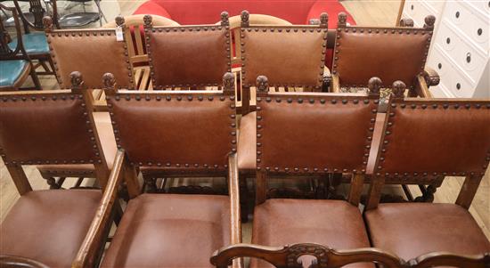 A set of eight 18th century design oak dining chairs (two with arms)